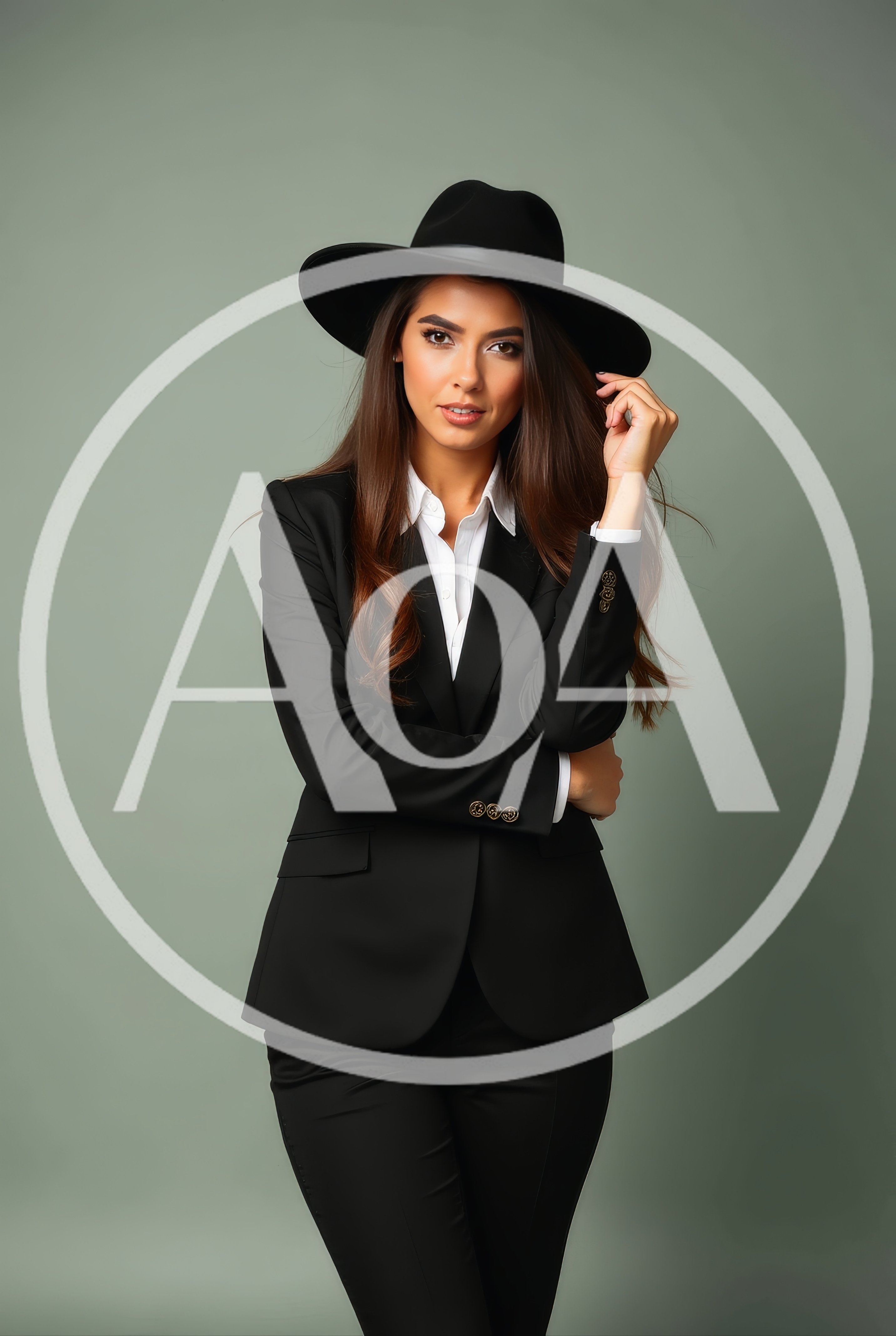 Stylish Businesswoman Wearing A Black Fedora And Suit