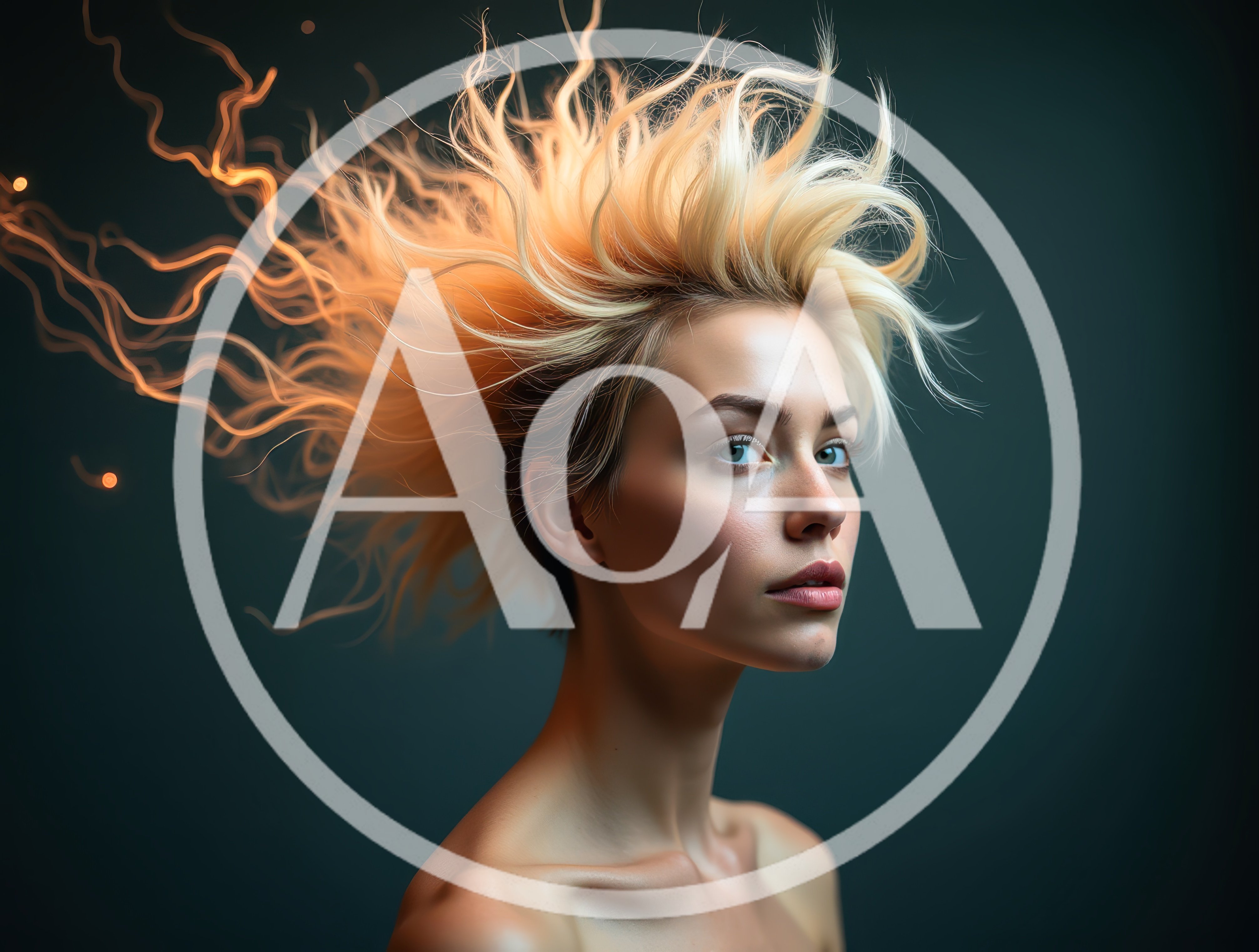 Portrait Of A Woman With Glowing Electric Hair