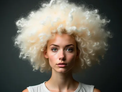 Portrait Of A Young Woman With Voluminous Blonde Afro