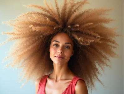 Portrait Of A Young Woman With Voluminous Curly Hair