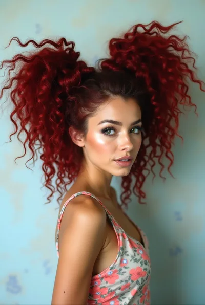 Portrait Of A Young Woman With Vibrant Red Curly Hair