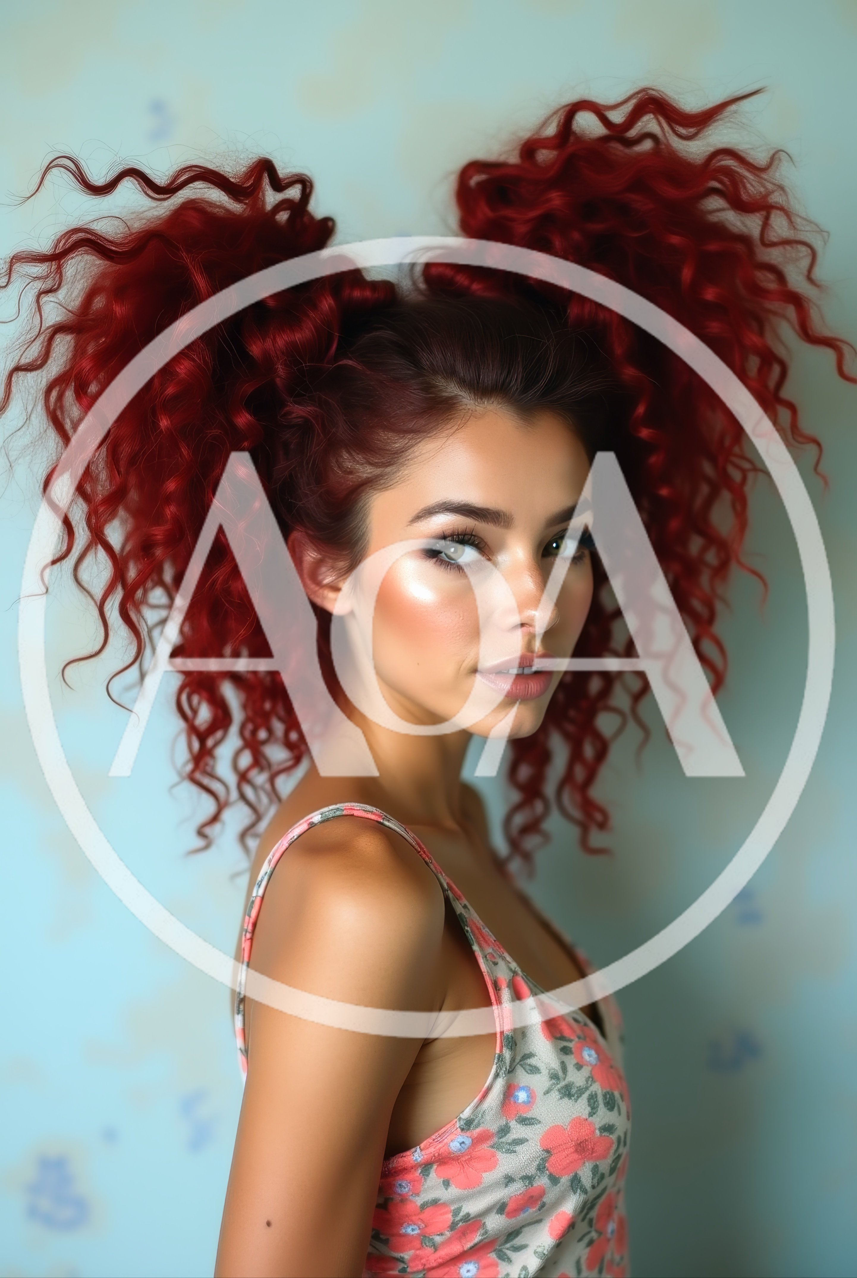 Portrait Of A Young Woman With Vibrant Red Curly Hair