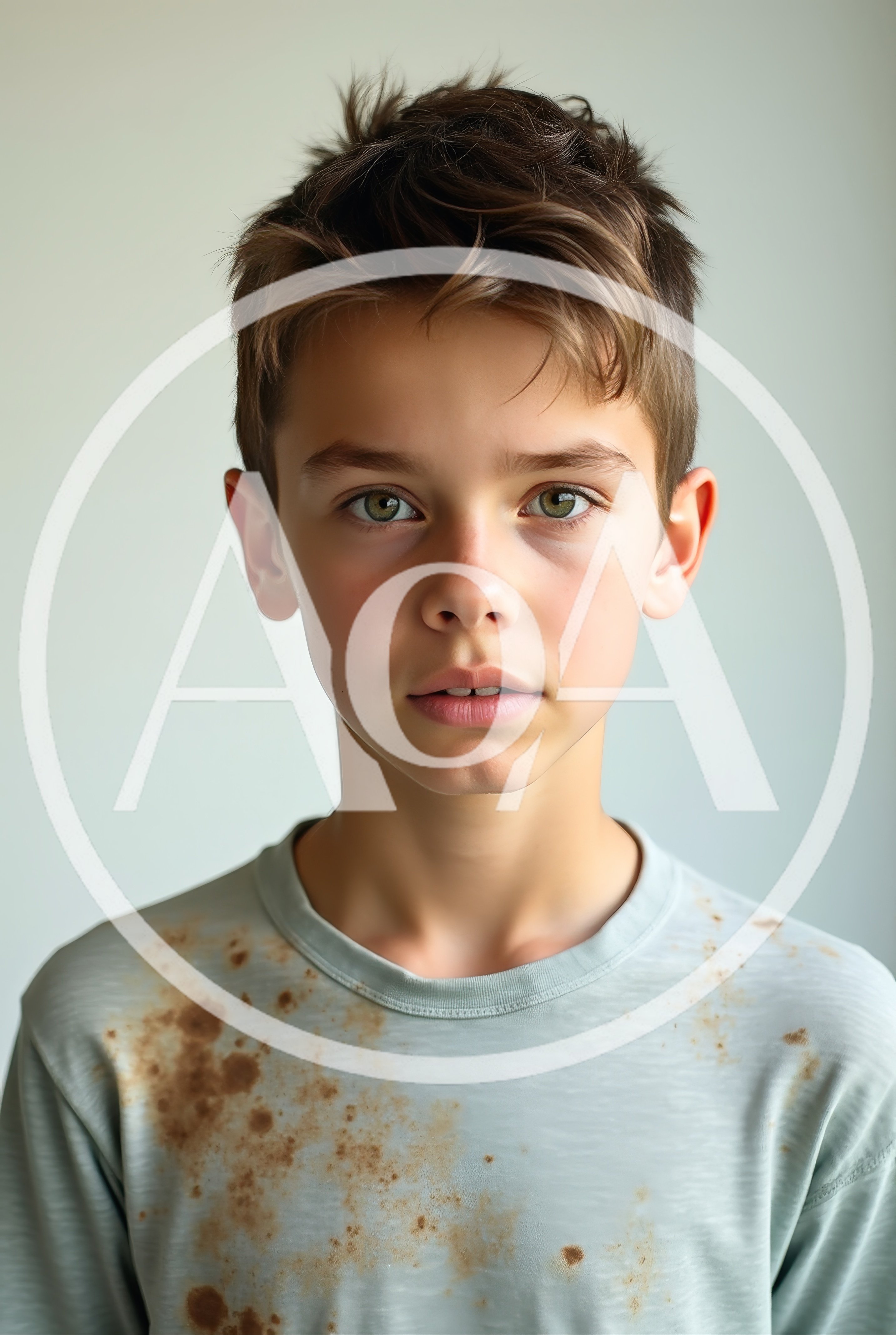 Portrait Of A Young Boy With Stained Shirt