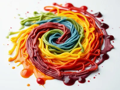 Colorful Rainbow Pasta Swirl on White Background