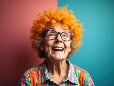 Portrait Of An Elderly Woman With Vibrant Orange Hair