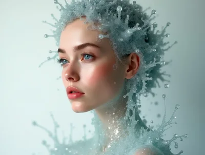 Portrait Of A Woman With Liquid Water Hair
