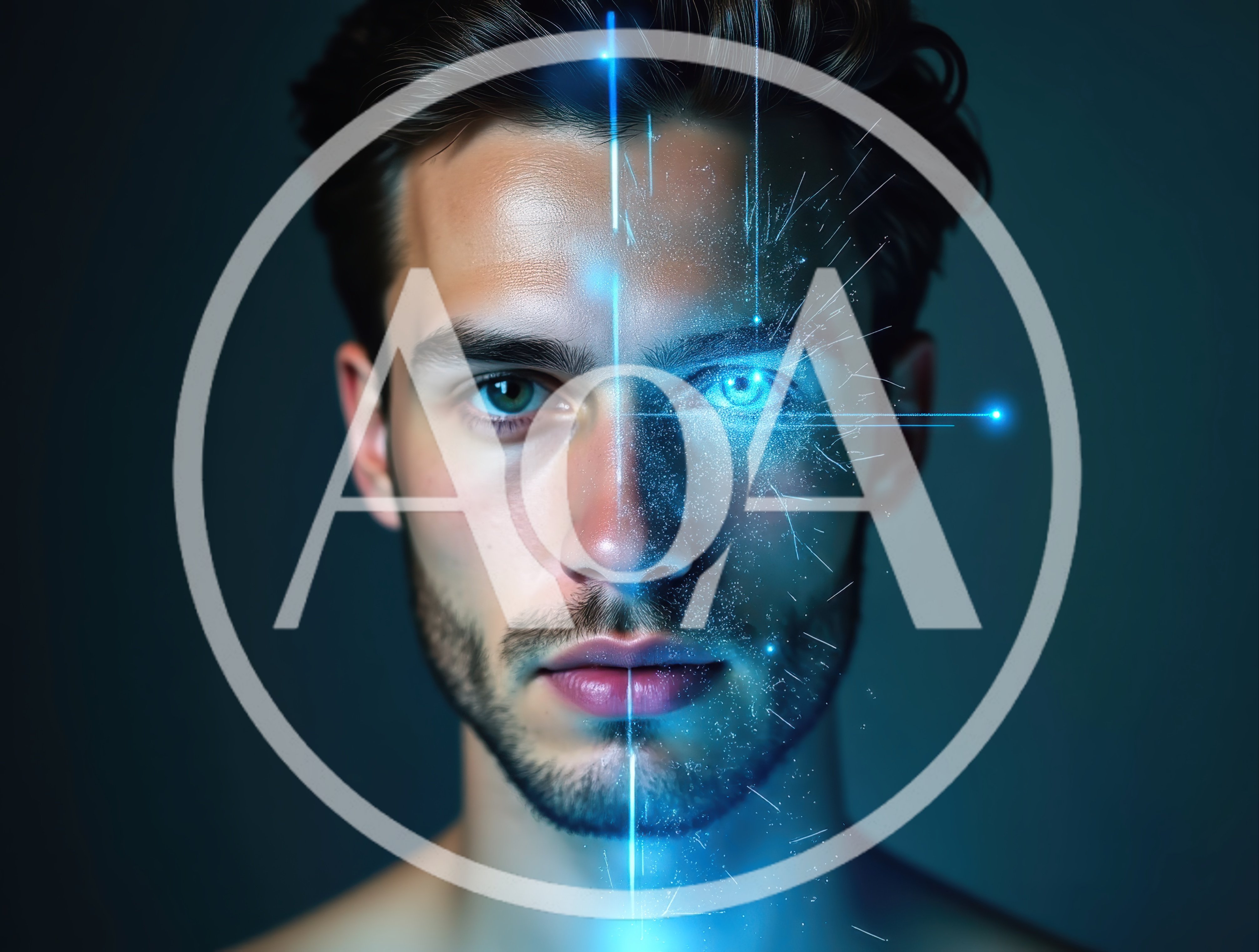 Digital Facial Recognition Scan On Young Man
