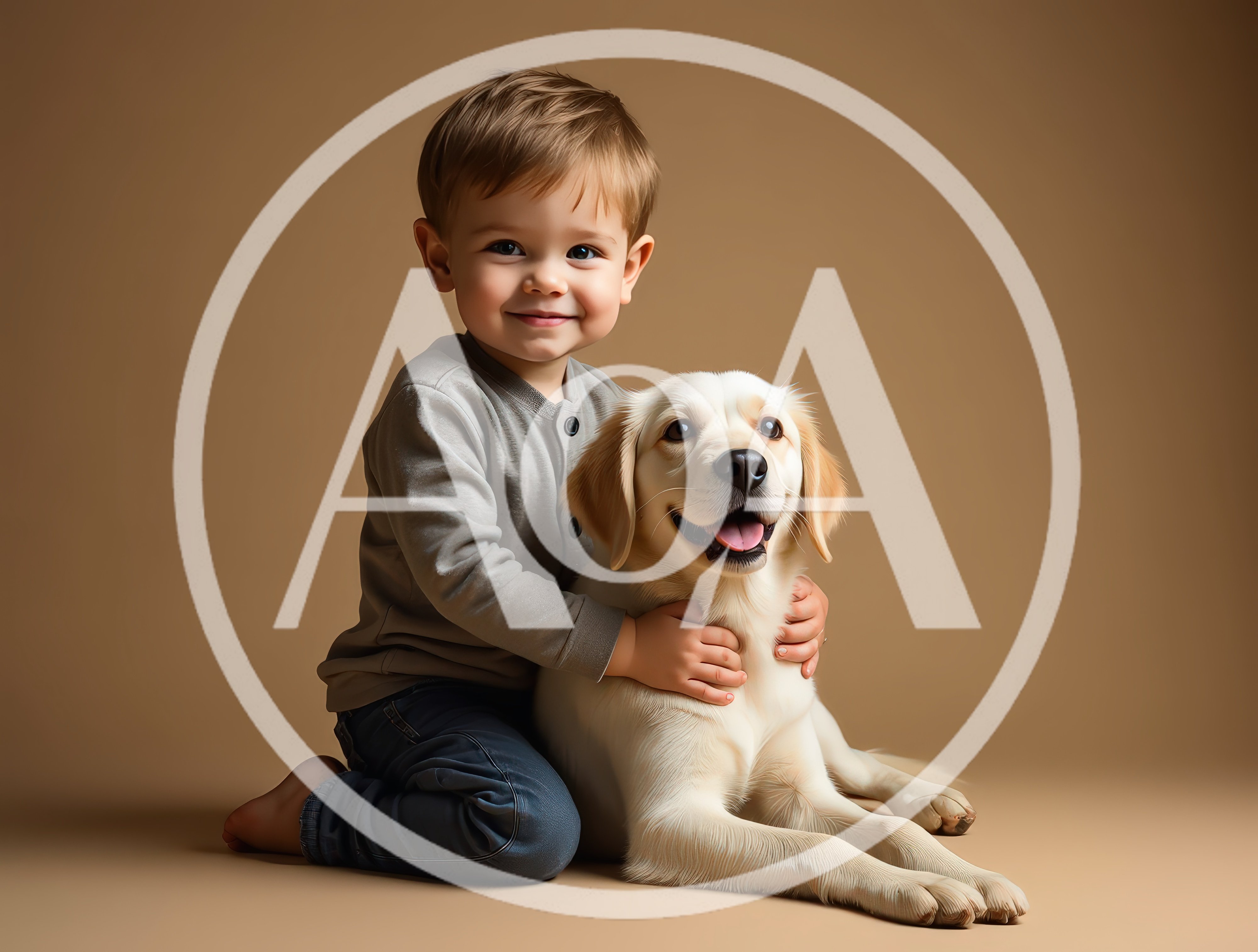 Toddler Boy Hugging A Golden Retriever Puppy