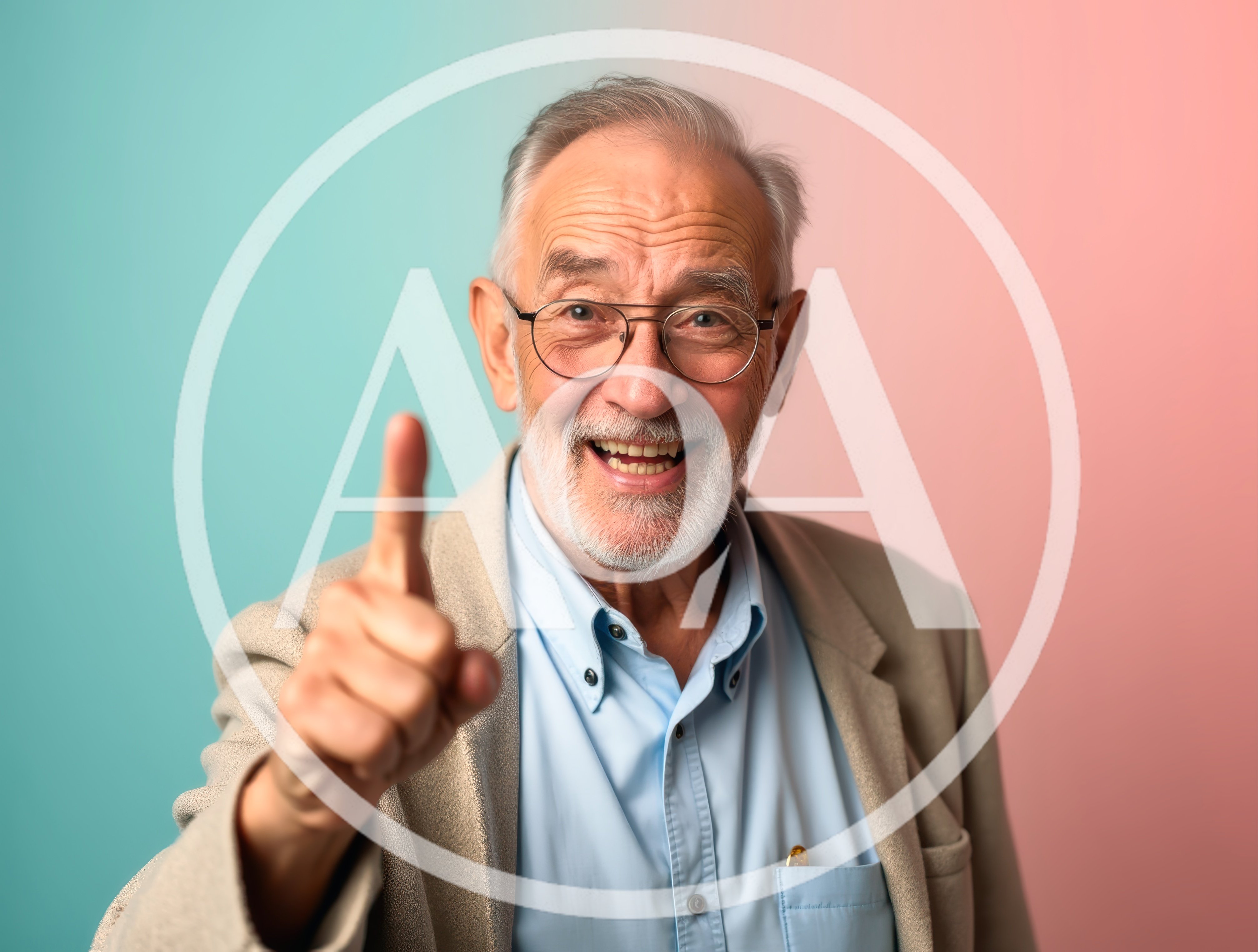 Happy Senior Man Pointing Upwards