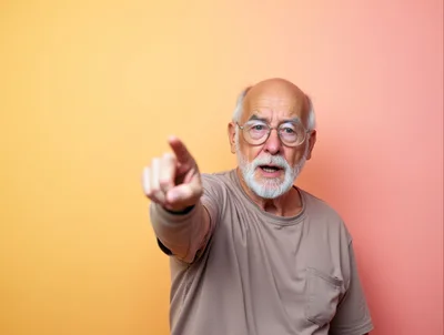 Senior Man Pointing Directly At Camera