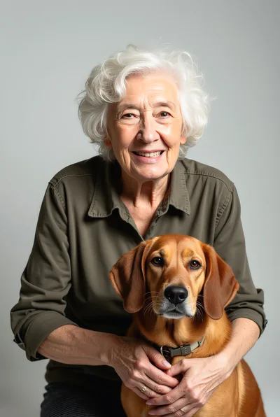 Senior Woman Smiling While Embracing Her Pet Dog
