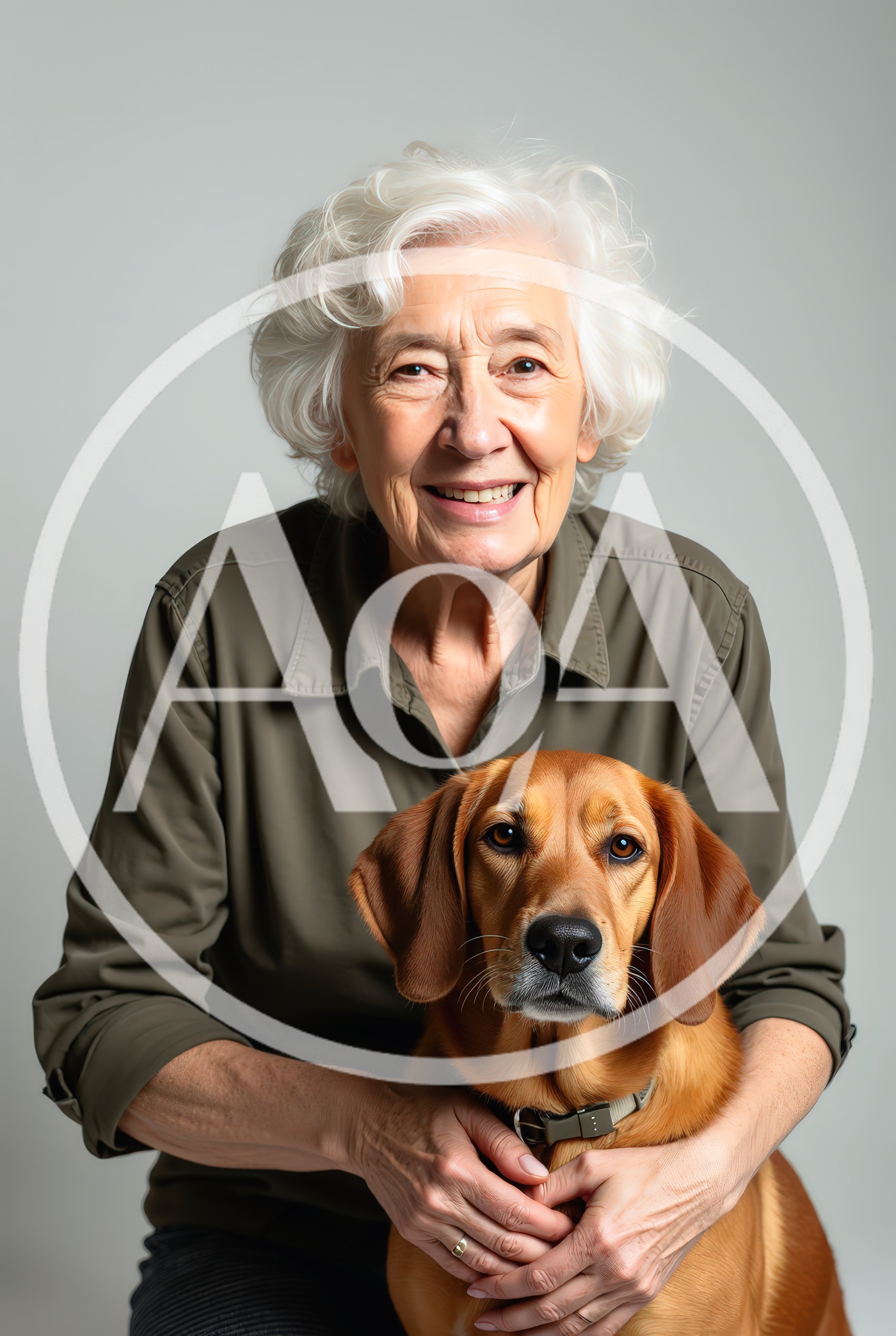 Senior Woman Smiling While Embracing Her Pet Dog
