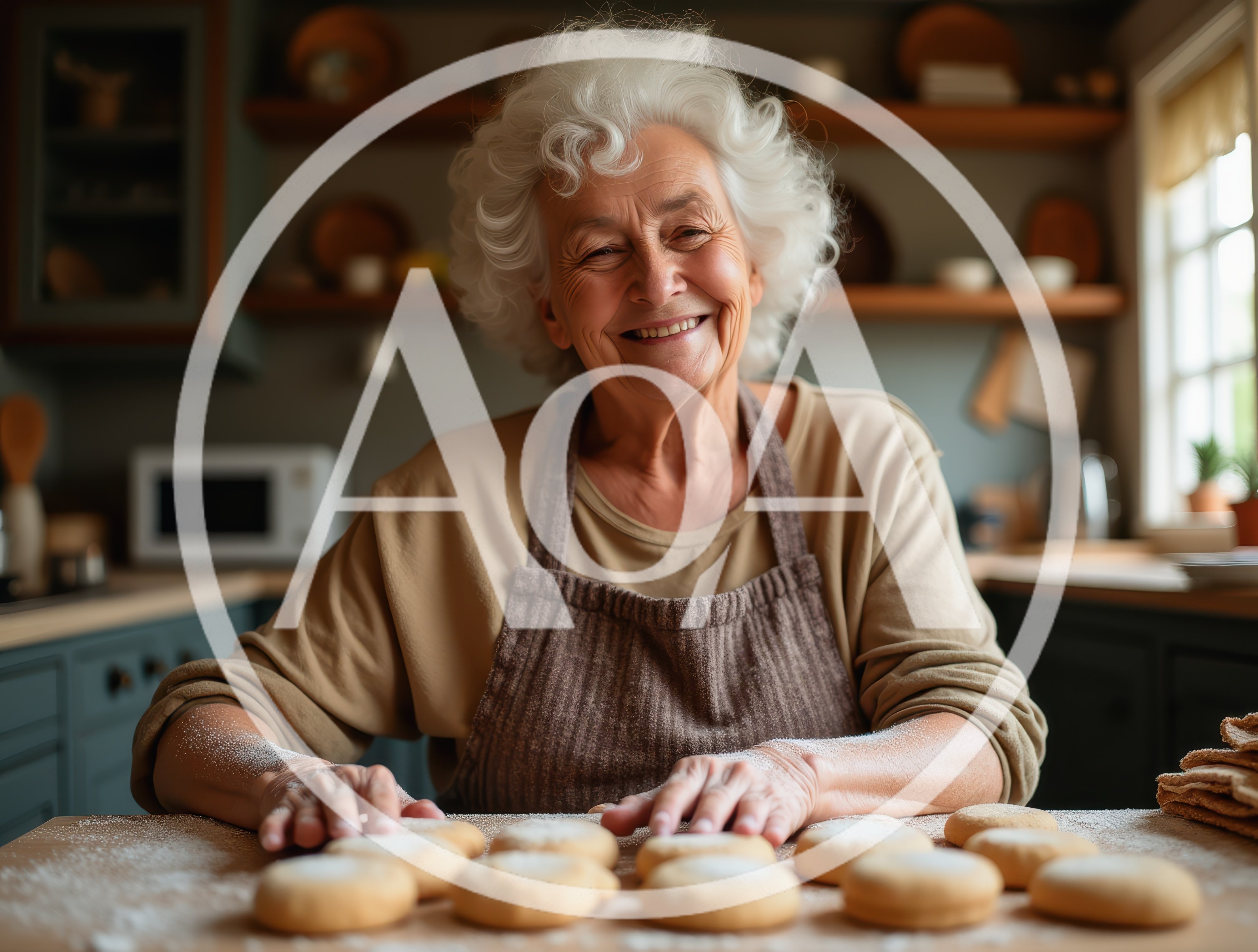 Elderly Woman Baking Cookies In A Cozy Kitchen