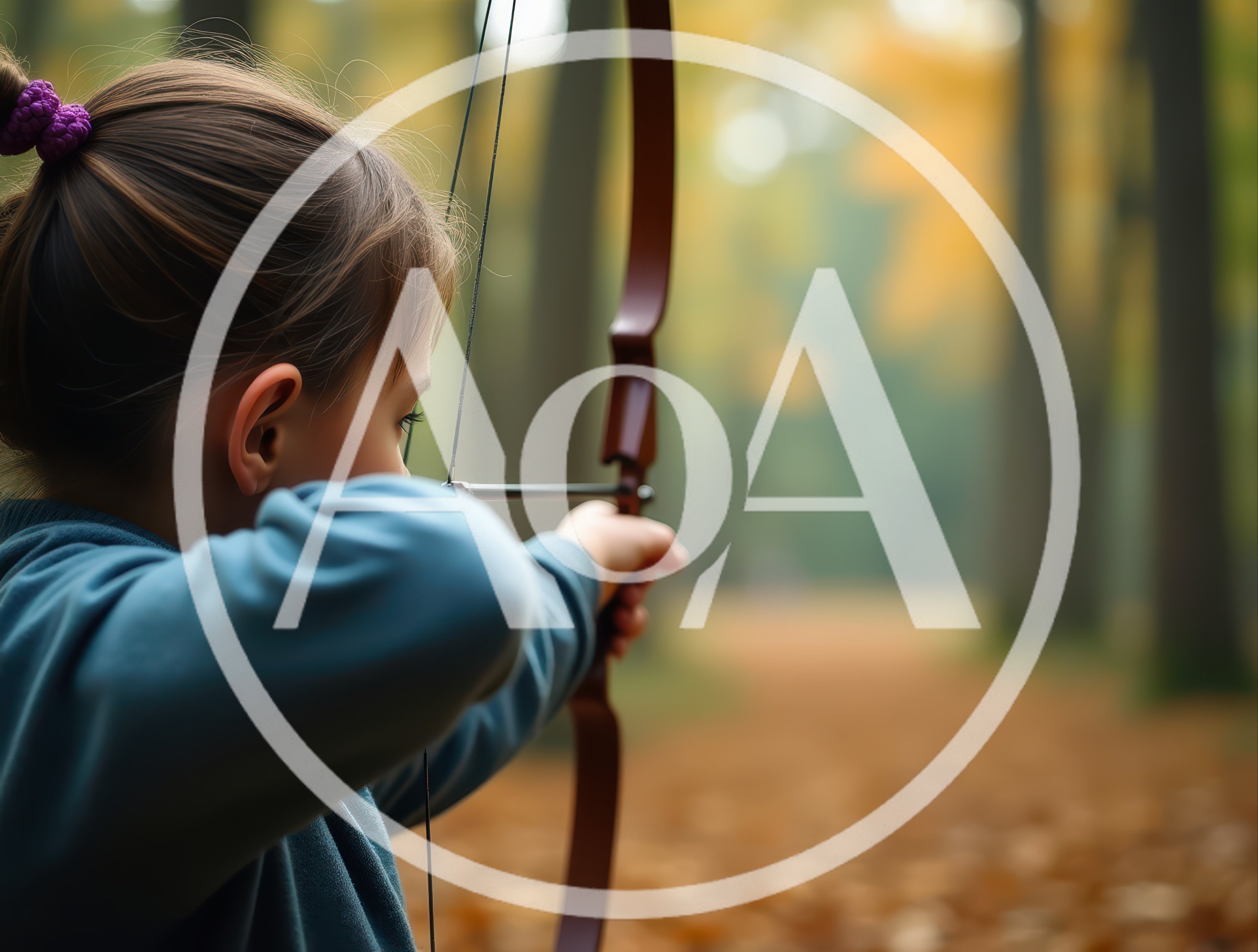 Young Girl Practicing Archery in Autumn Forest