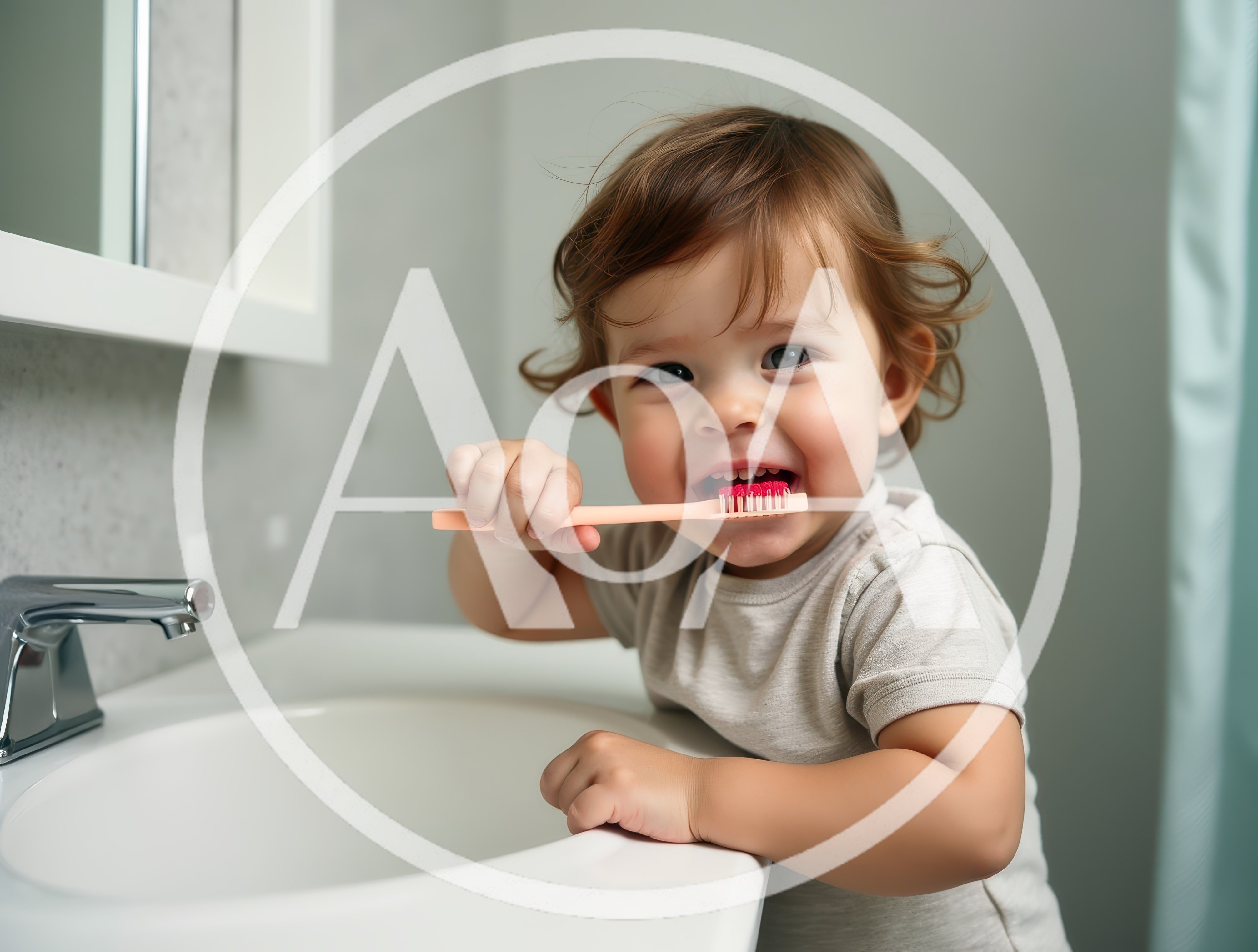 Toddler Brushing Teeth In Bathroom
