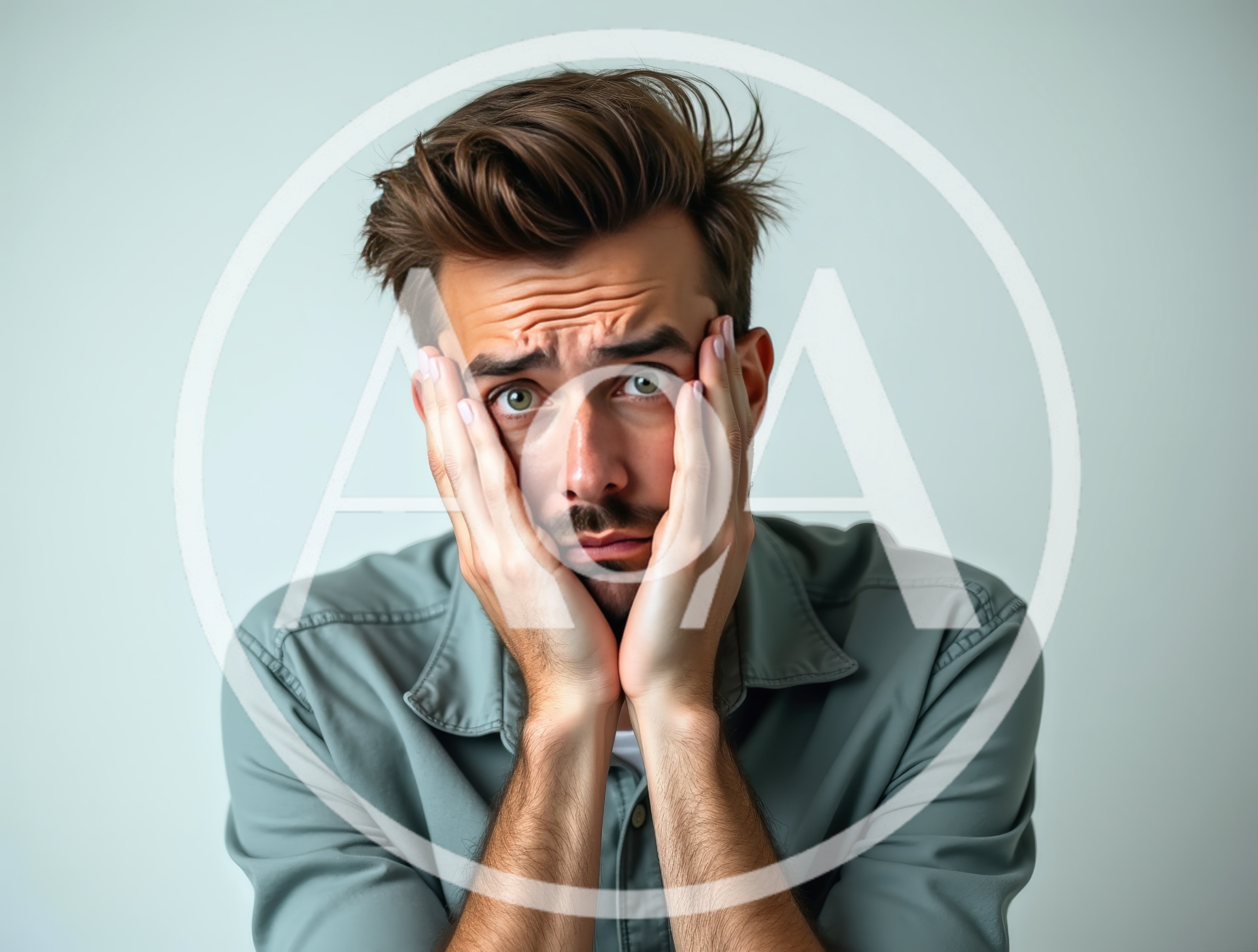 Stressed Young Man Holding His Face In Frustration