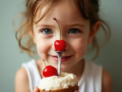 Young Girl Holding A Cherry Topped Dessert