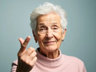 Elderly Woman Making A Finger Heart Gesture