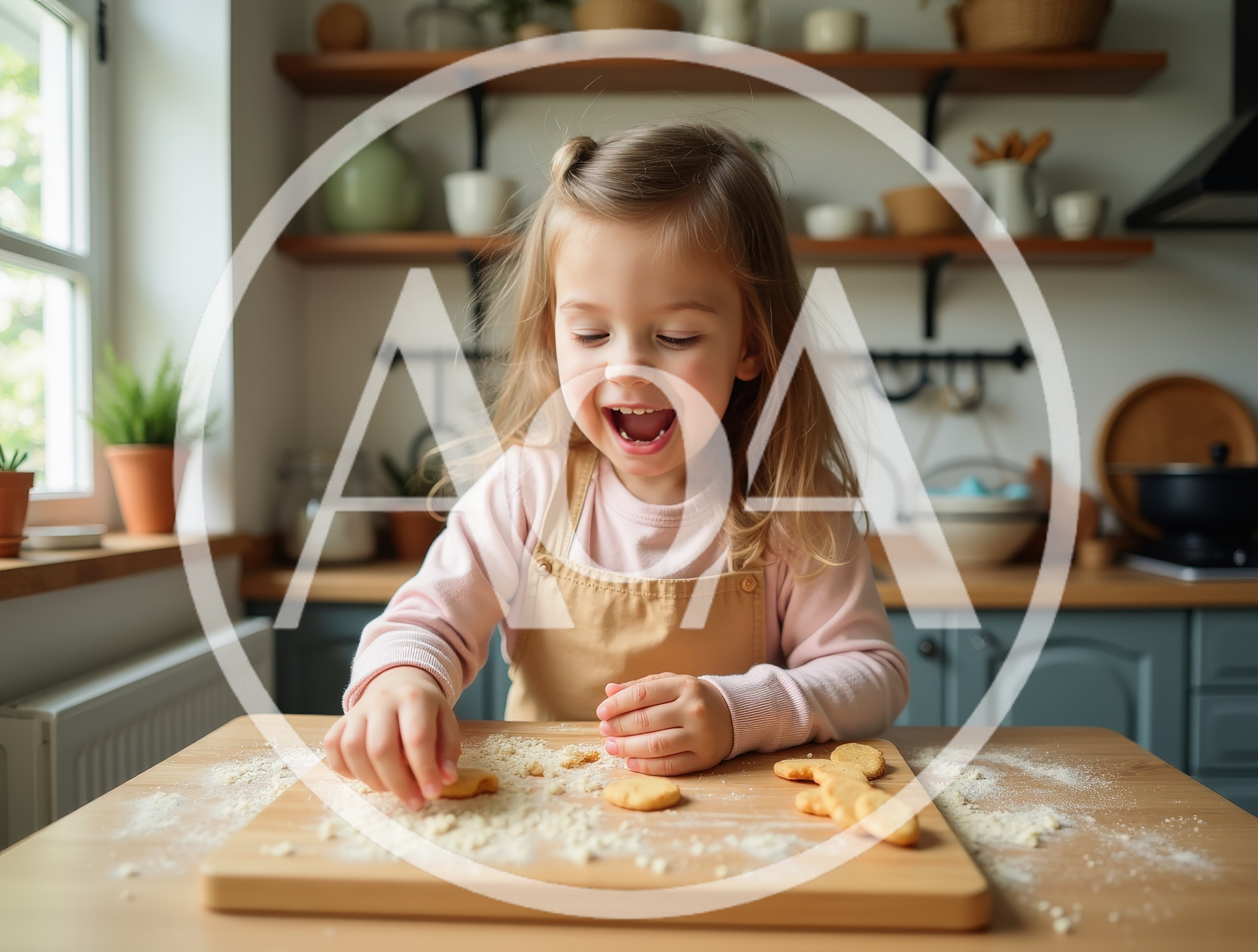 Little Girl Baking Cookies In A Cozy Kitchen