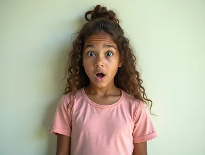 Surprised Young Girl With Curly Hair