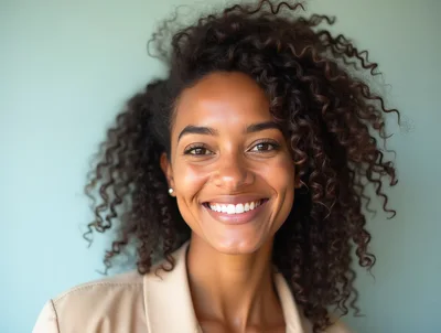 Portrait Of A Smiling Woman With Curly Hair