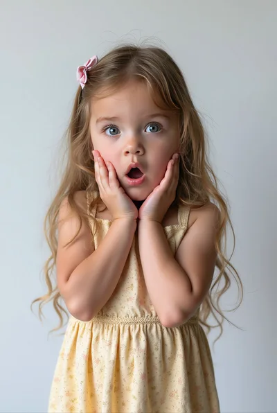 Surprised Little Girl With Hands On Cheeks