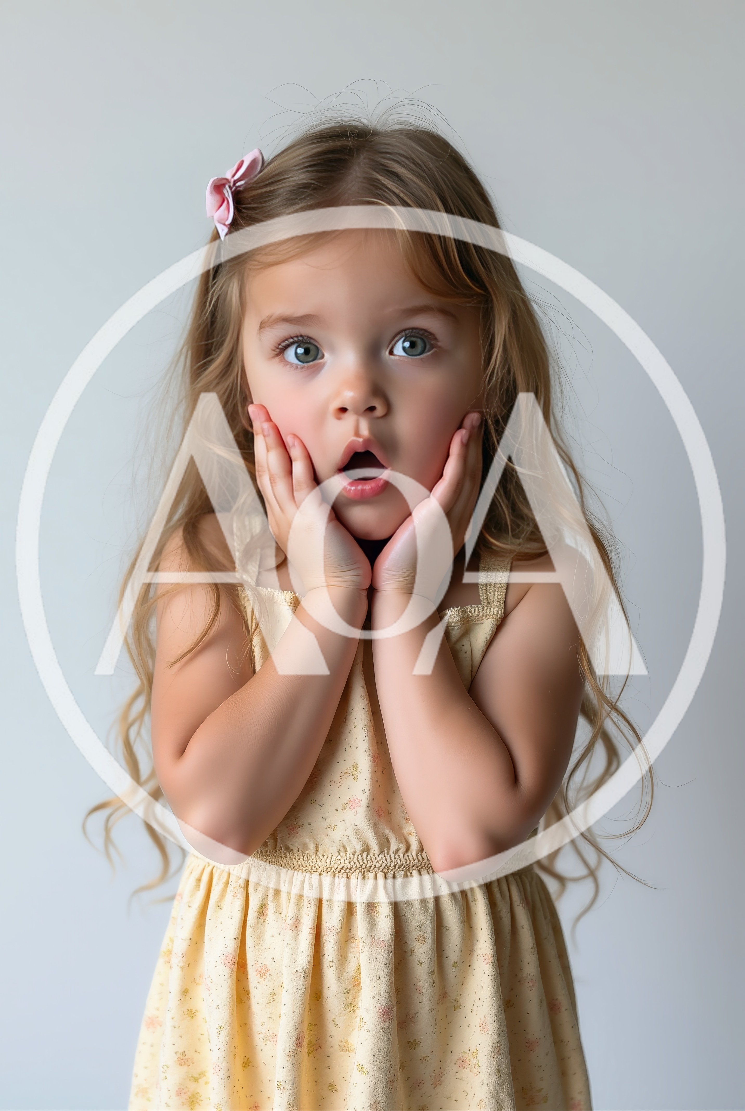 Surprised Little Girl With Hands On Cheeks