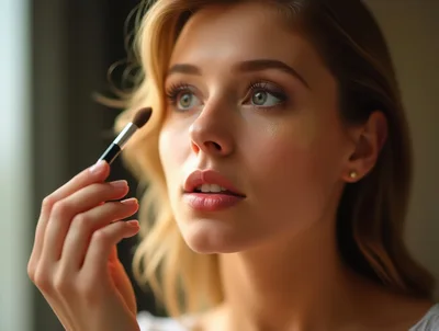 Young Woman Applying Makeup With A Brush