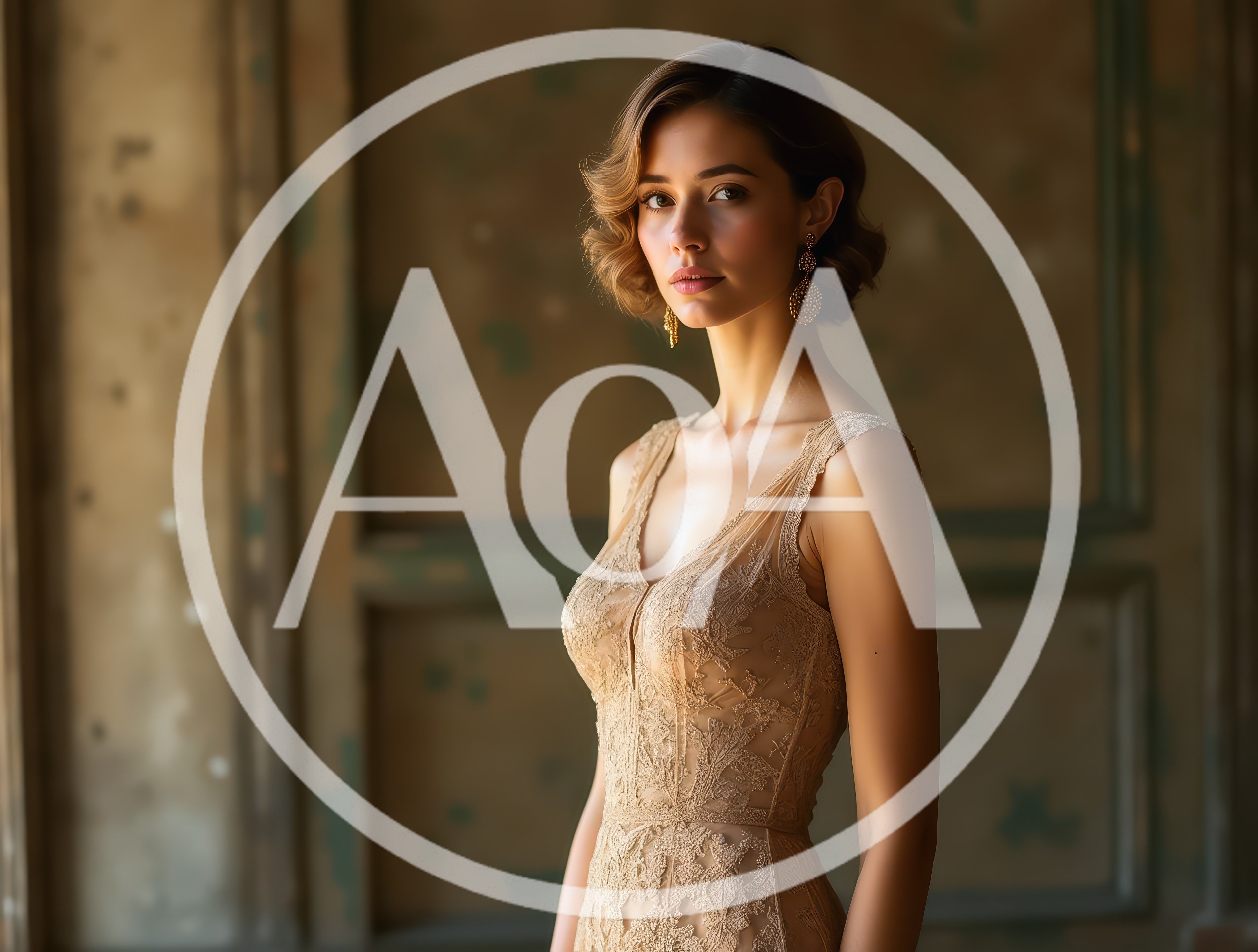 Elegant Woman In Lace Evening Gown