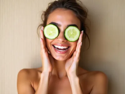 Young Woman With Cucumber Slices On Eyes