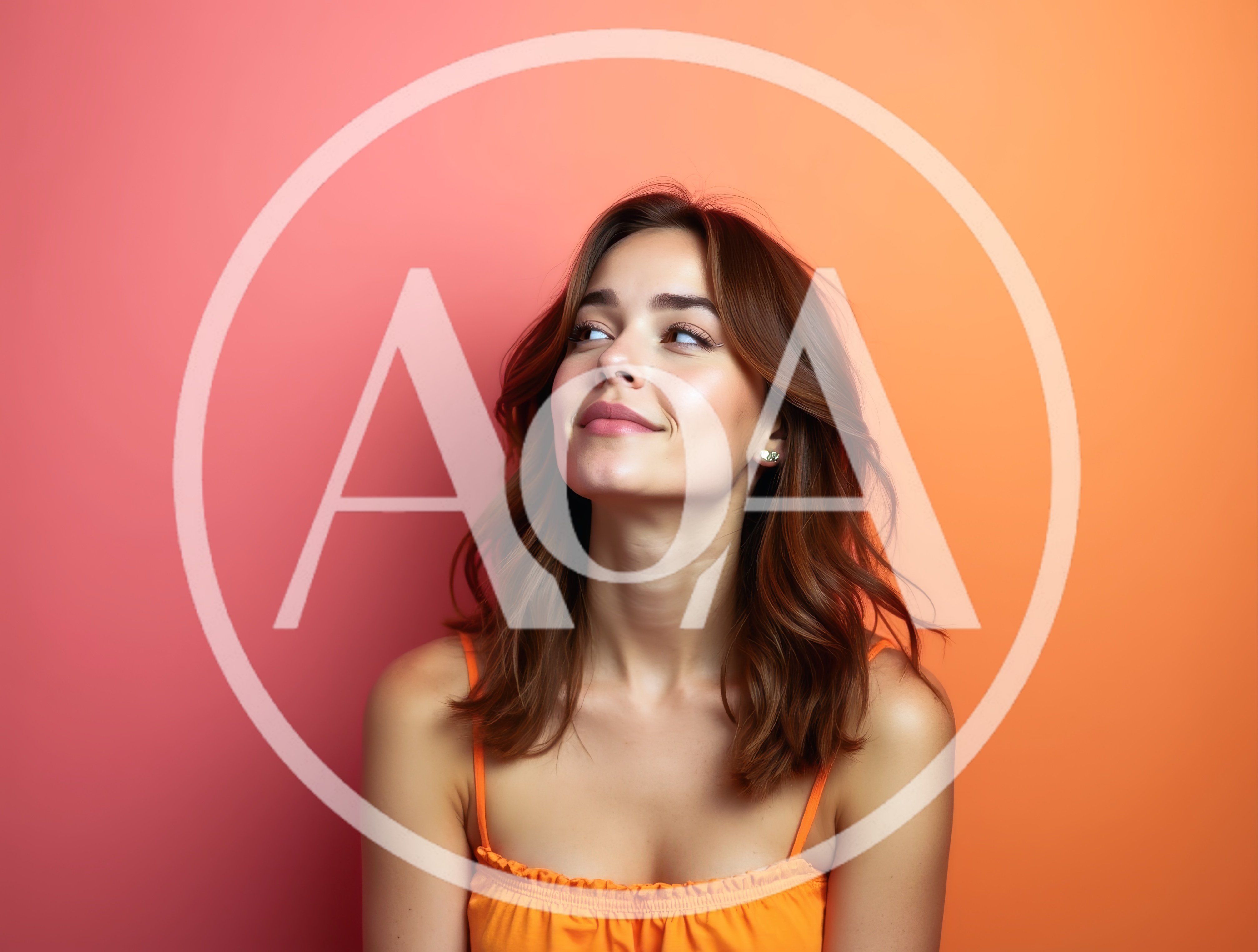 Young Woman Looking Upwards Against Gradient Background