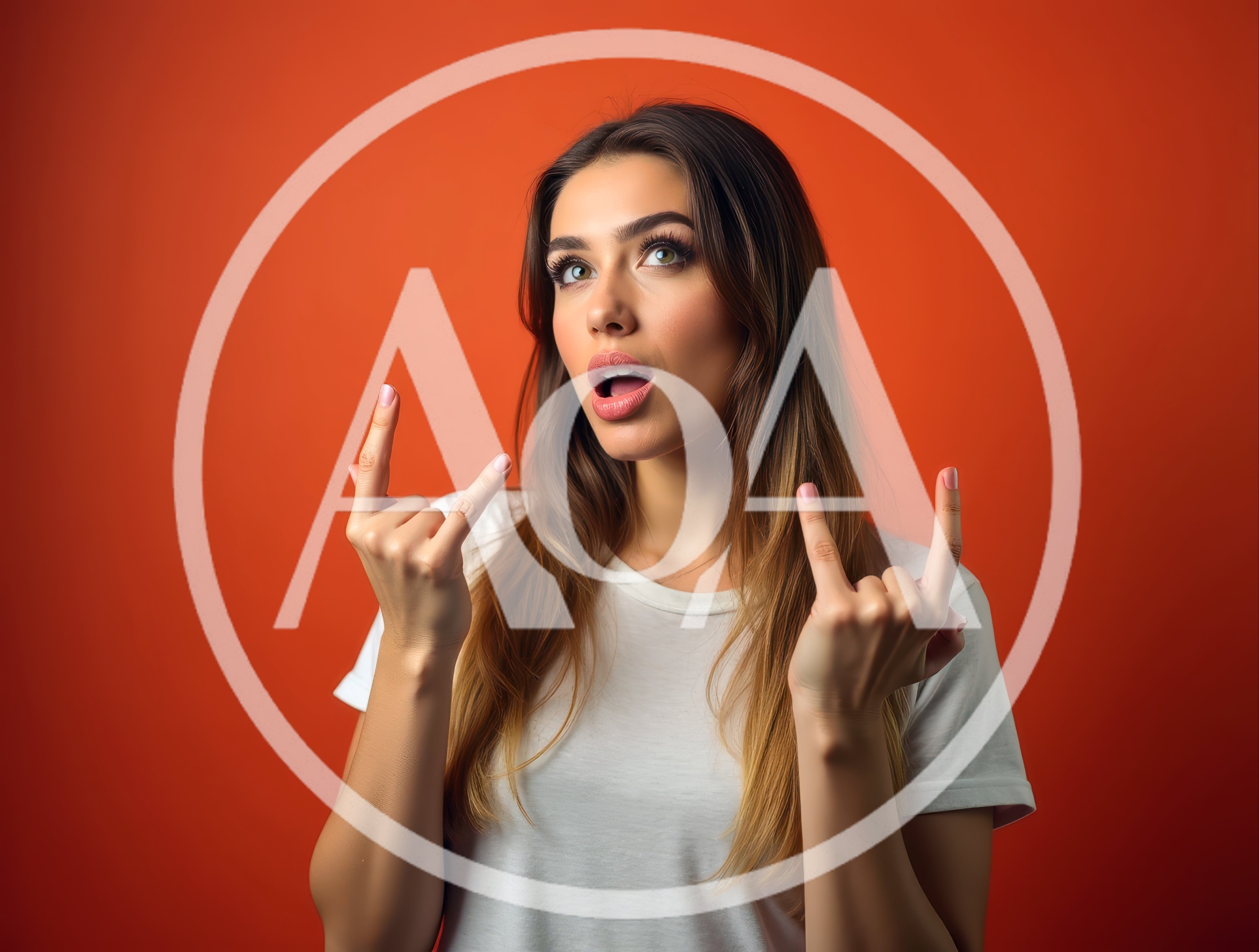 Young Woman Making Rock And Roll Hand Signs
