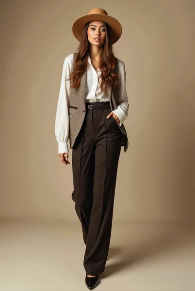 Stylish Woman Wearing A Fedora And Tweed Vest