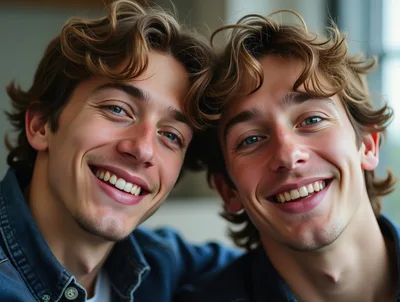 Portrait Of Two Identical Twin Brothers Smiling