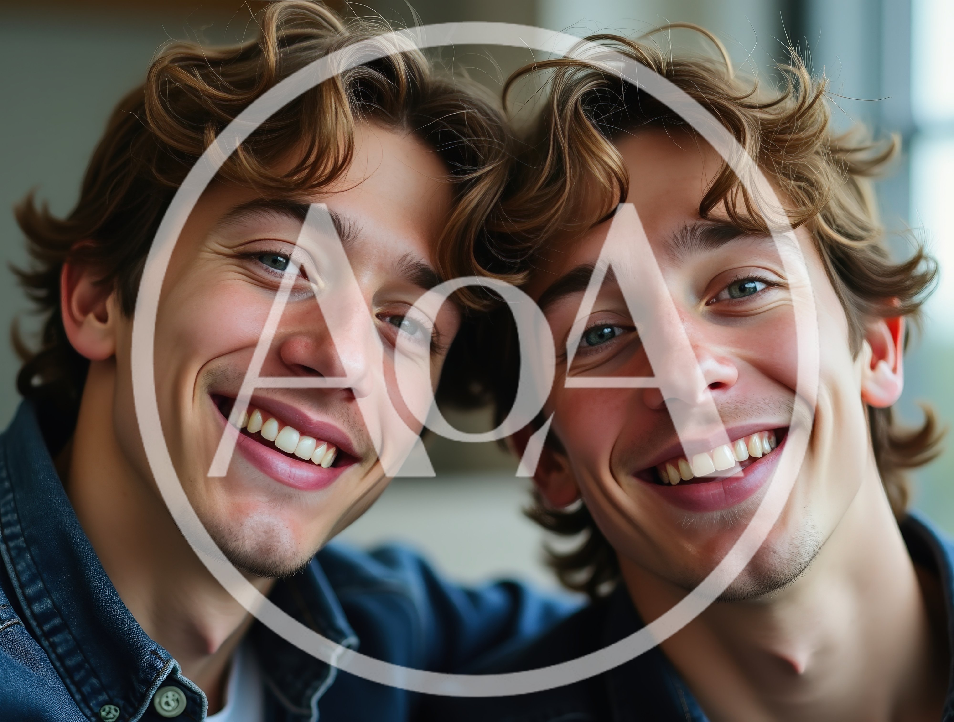 Portrait Of Two Identical Twin Brothers Smiling