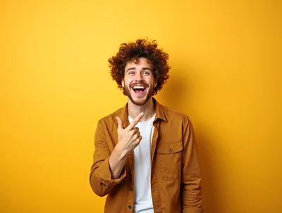 Cheerful Young Man Pointing At Himself Against Yellow Background