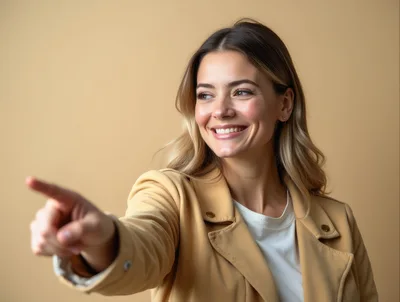 Smiling Woman Pointing To The Side