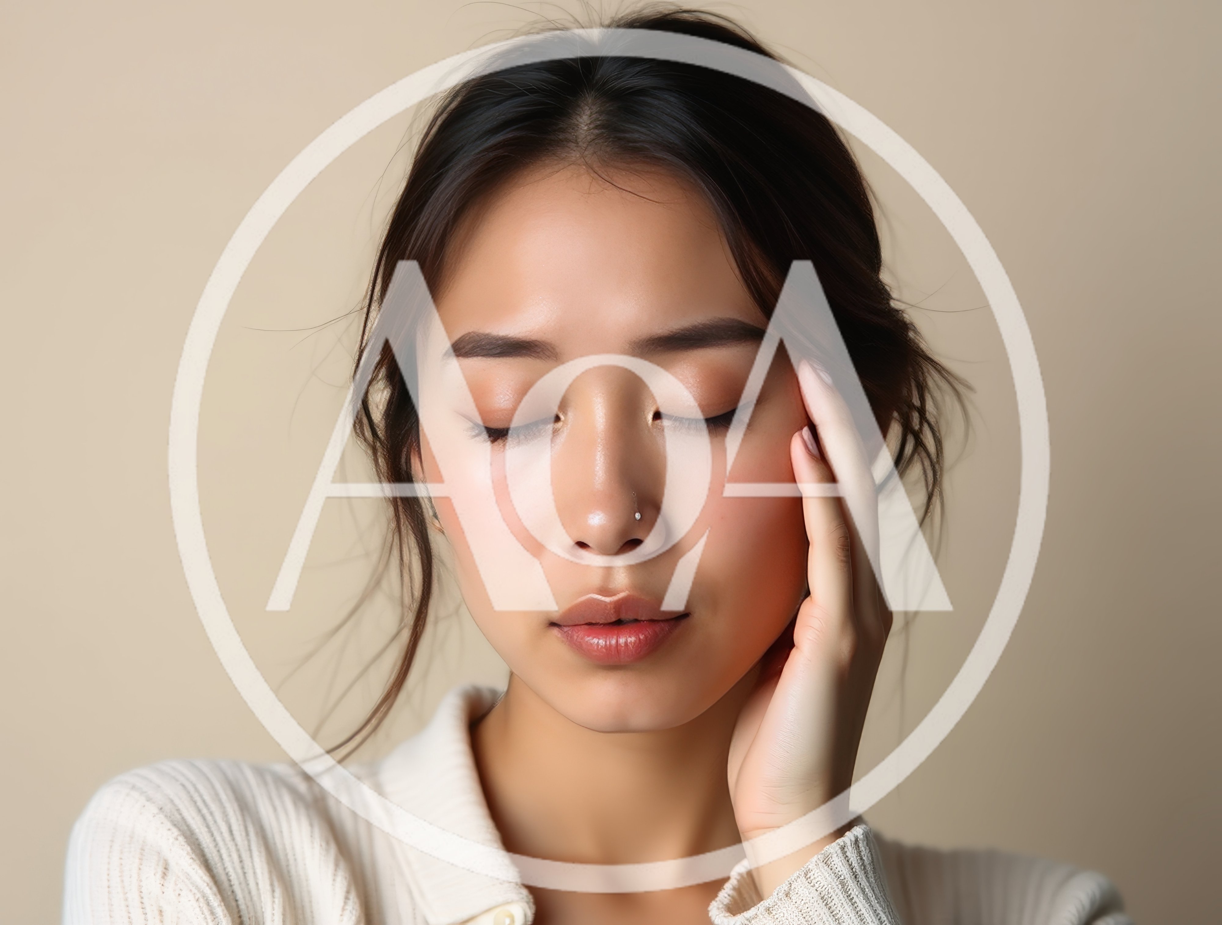 Young Asian Woman Touching Her Face With Eyes Closed
