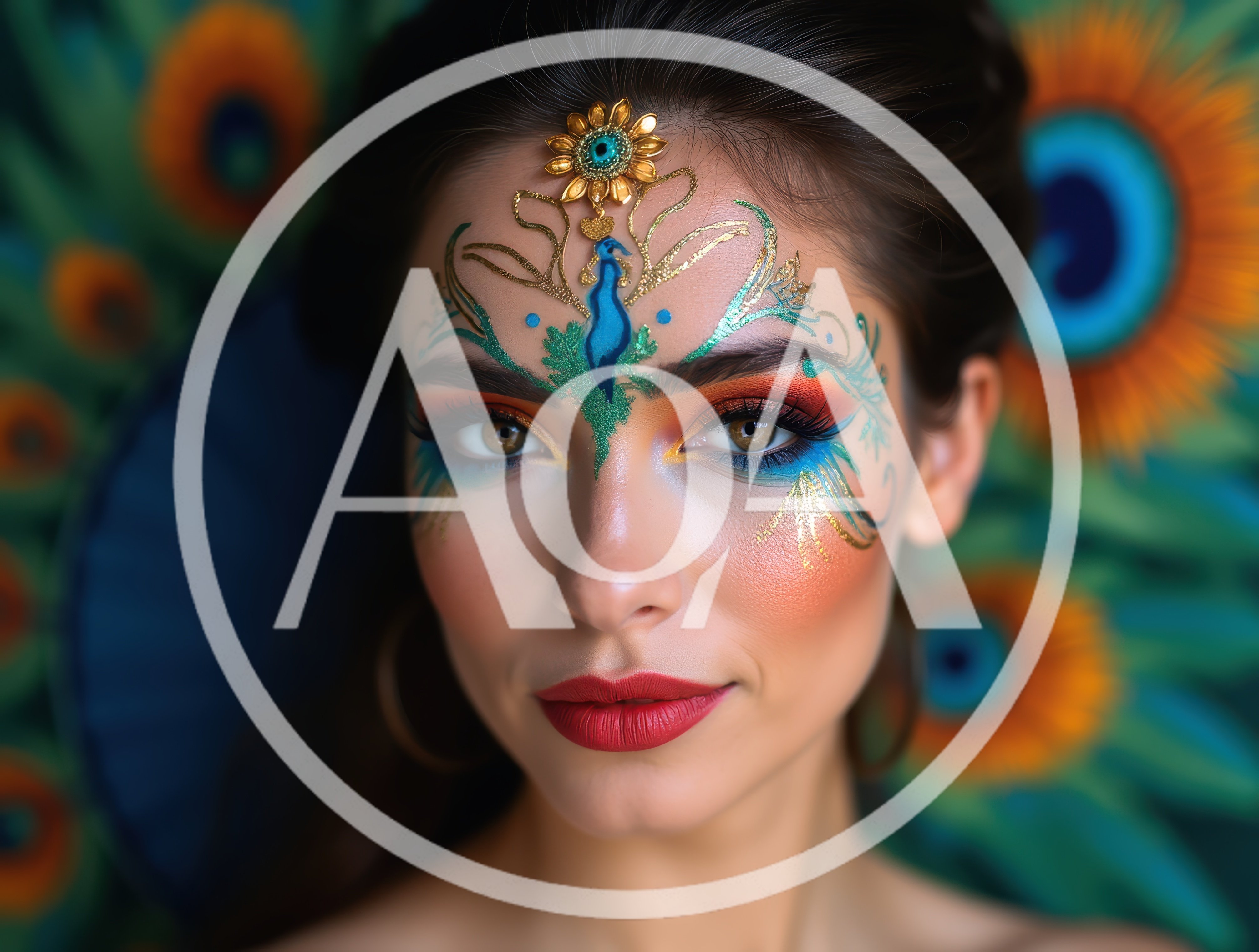 Portrait Of A Woman With Peacock Inspired Makeup