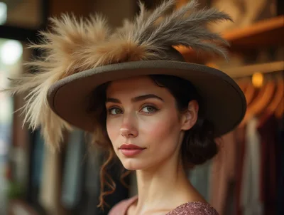 Portrait Of A Young Woman Wearing A Vintage Hat