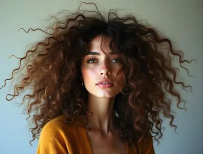 Portrait Of A Young Woman With Voluminous Curly Hair