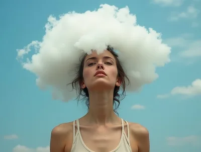 Surreal Portrait Of A Woman With A Cloud Head