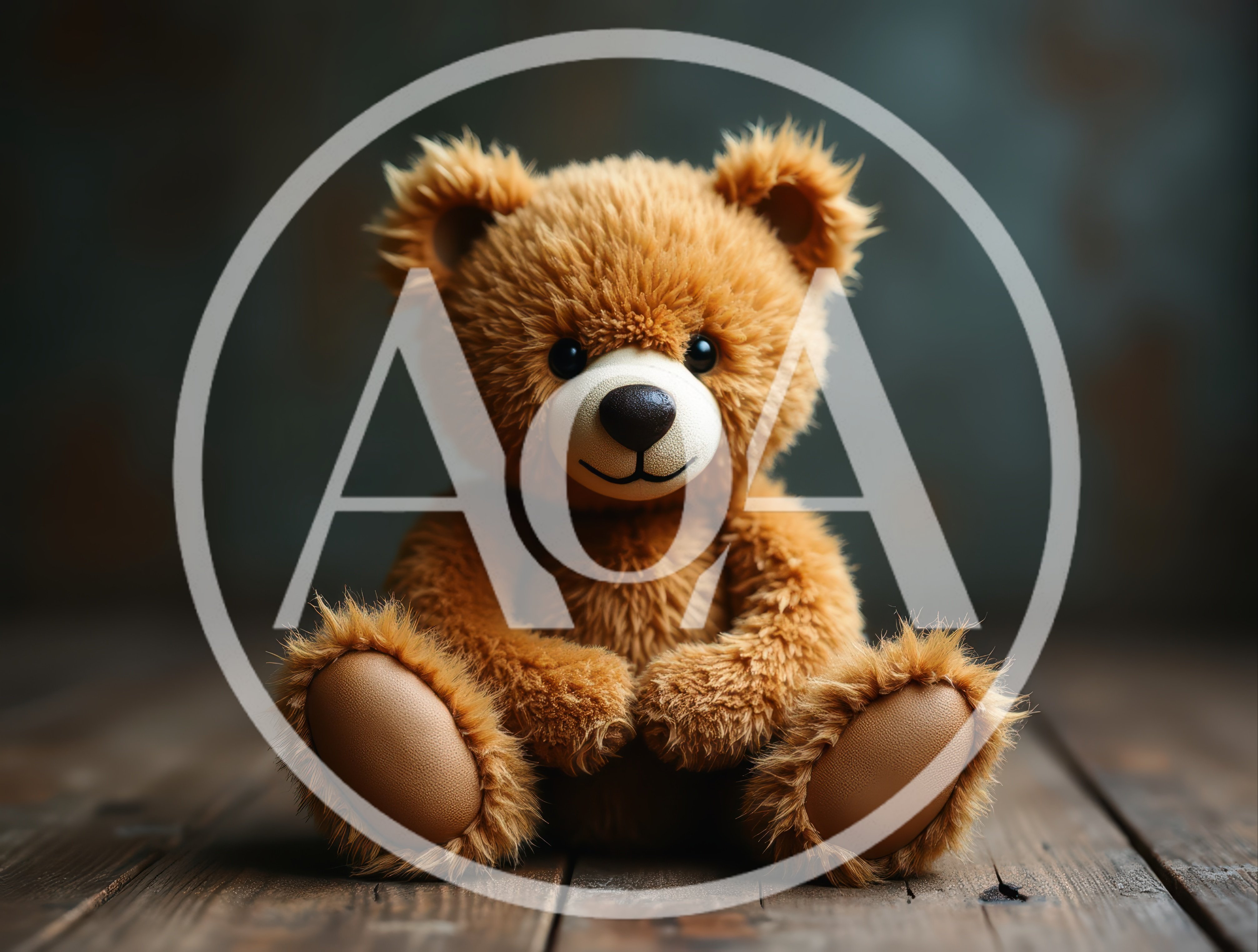 Cute Brown Teddy Bear Sitting On Wooden Floor