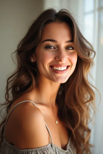 Portrait Of A Smiling Young Woman With Wavy Hair