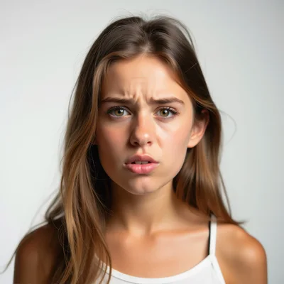 Young Woman With A Concerned And Confused Facial Expression