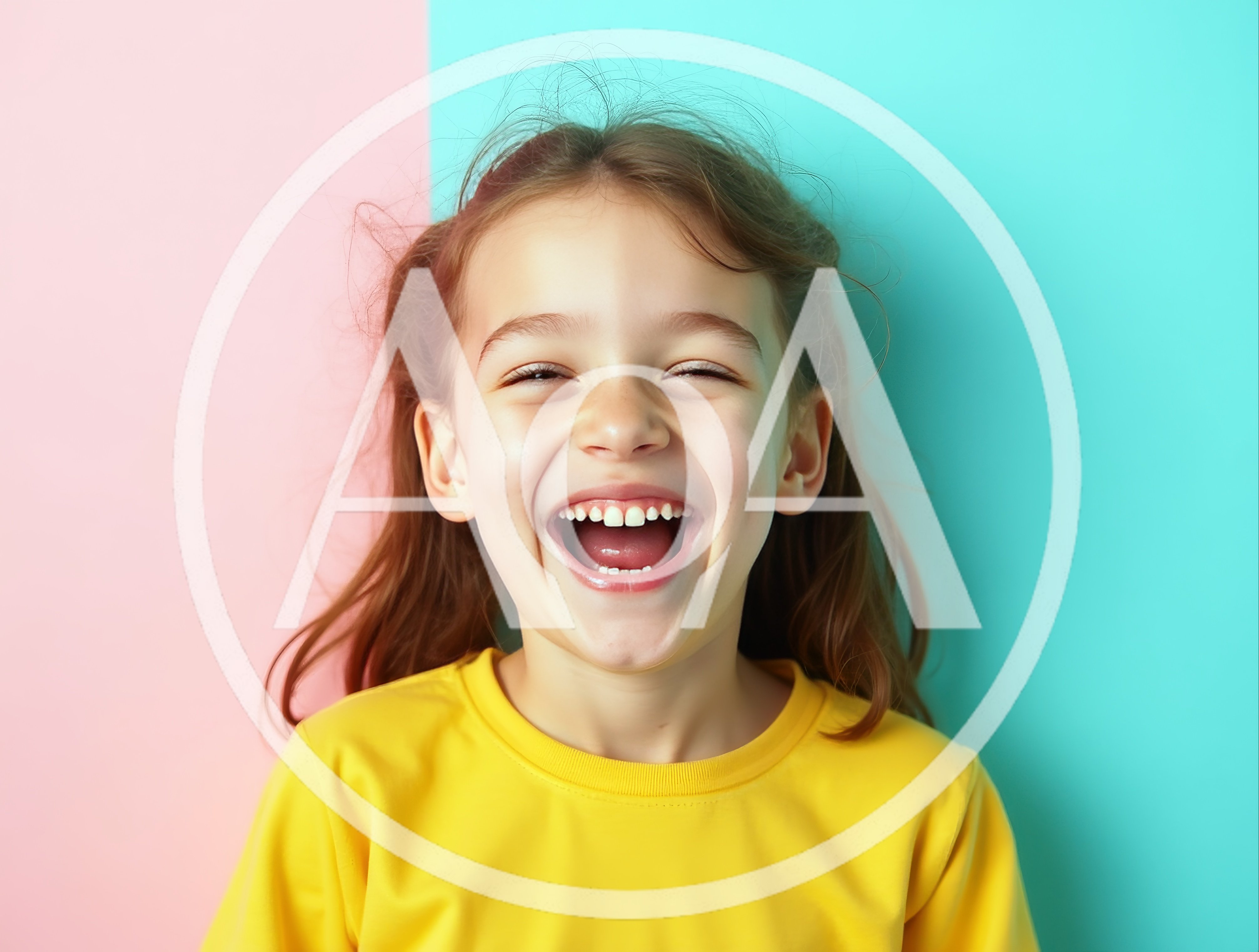 Happy Young Girl Laughing Against Two Tone Background