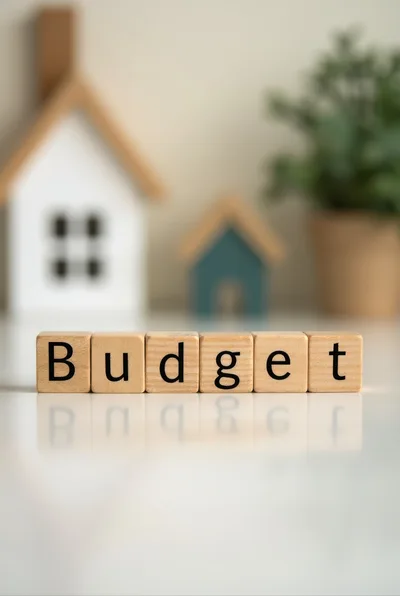 Wooden Blocks Spelling Budget With Miniature Houses