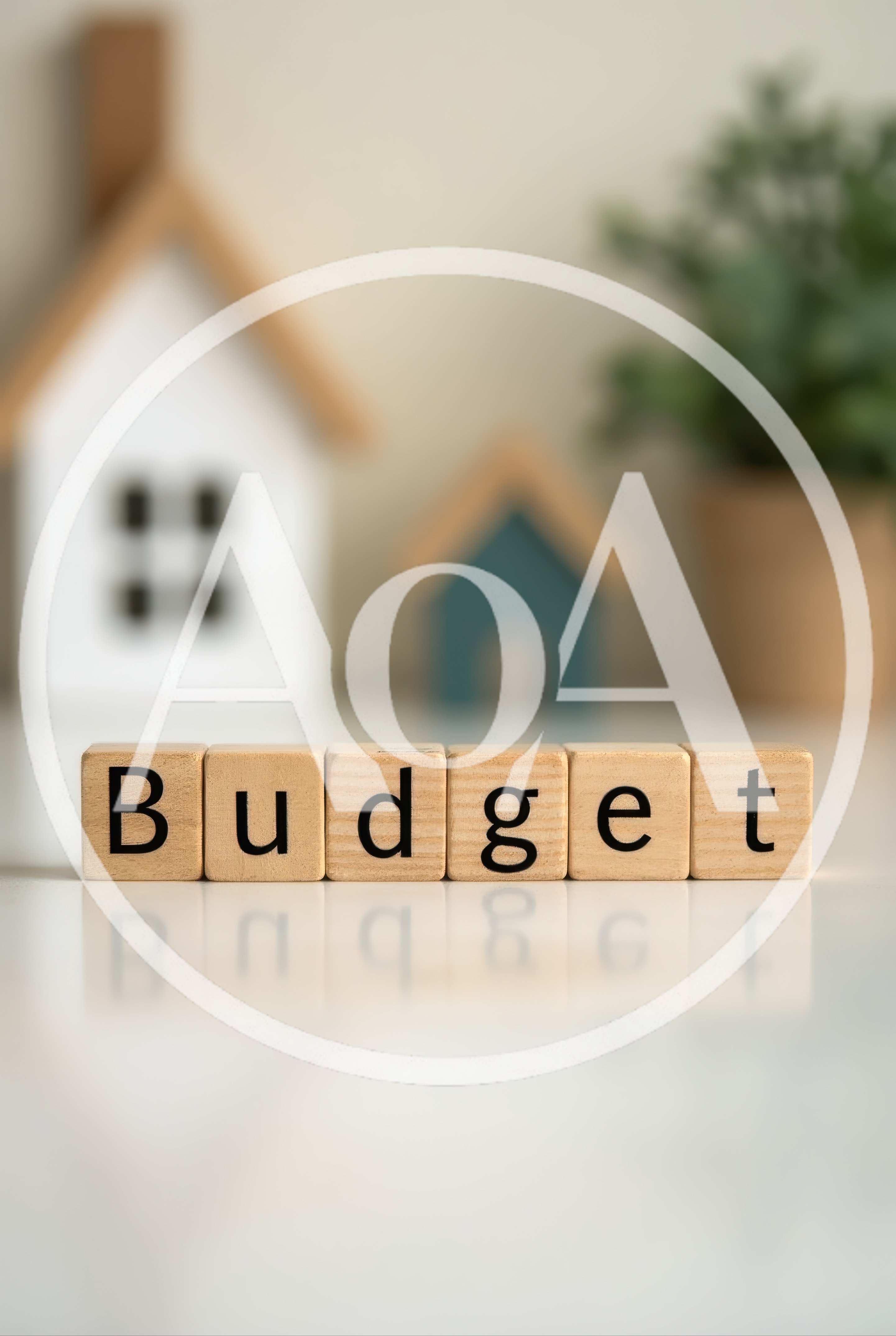 Wooden Blocks Spelling Budget With Miniature Houses