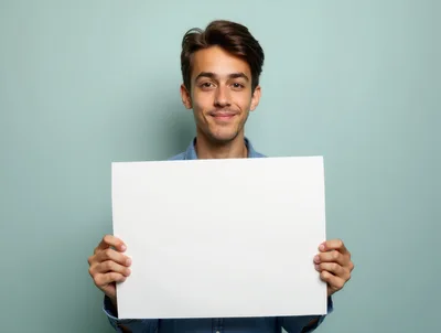 Young Man Holding Blank White Sign