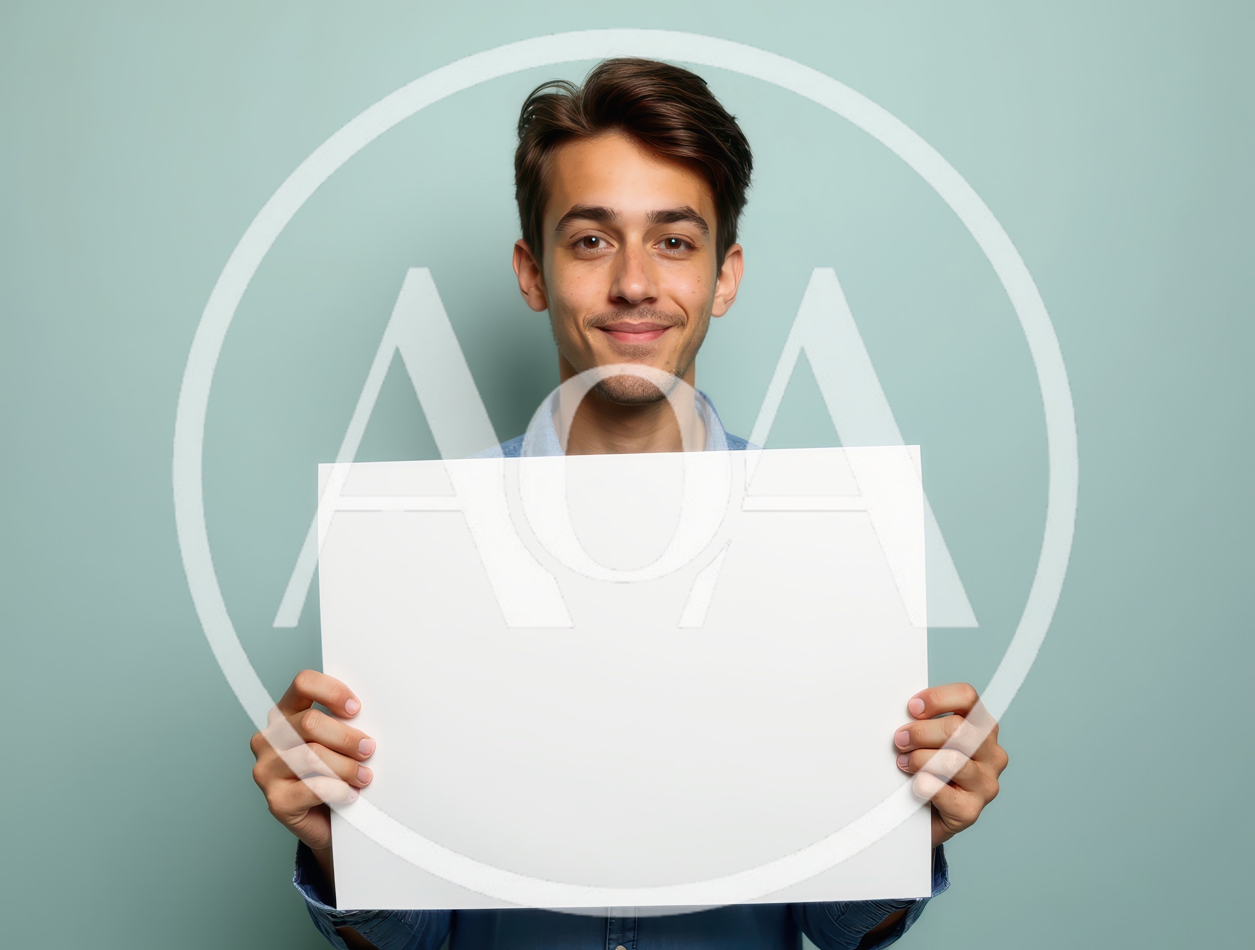 Young Man Holding Blank White Sign